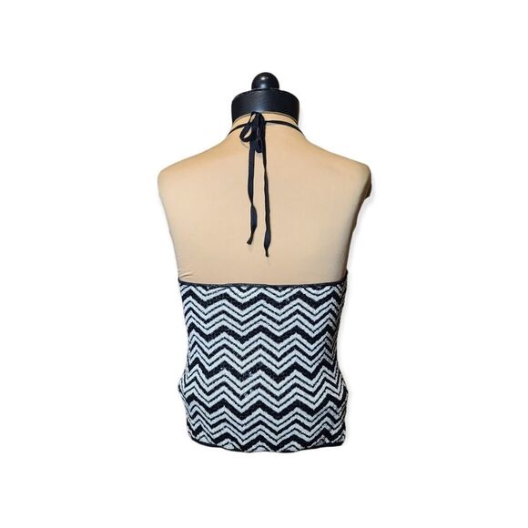 Laundry Shelli Segal Black and White Sequined Halter Top Medium - Picture 3 of 6
